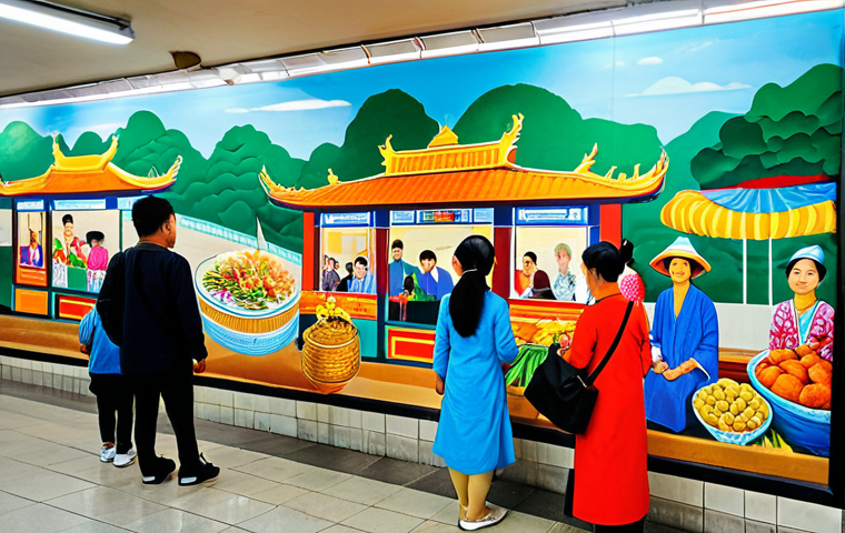 지하철 아트의 지역 문화 표현 - Modern Hanoi Subway Station Art**

"A bustling Hanoi subway station, featuring a large mural depicti...