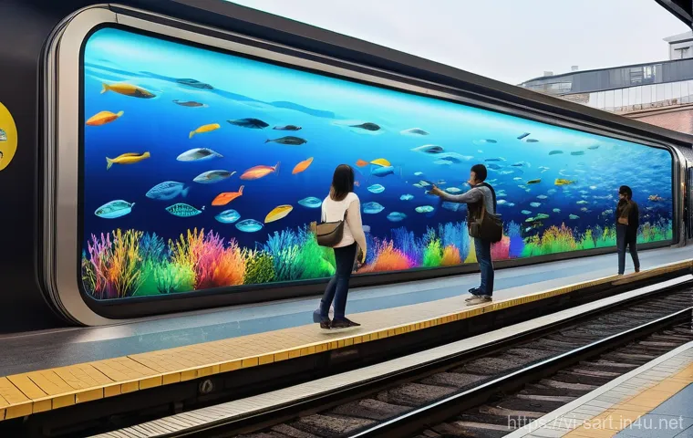 지하철 아트의 기술적 발전 - Prompt 1: Interactive Digital River in a Subway Station**