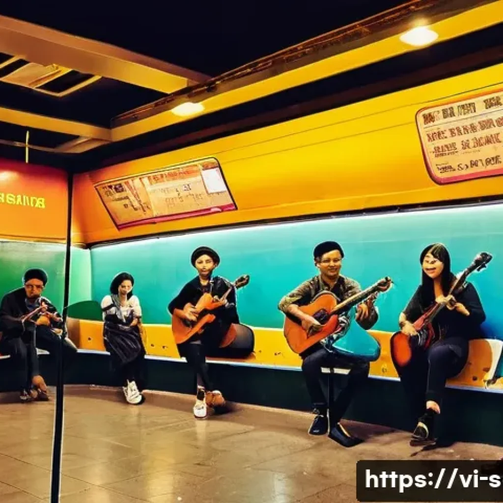 지하철 예술 문화 행사 - A vibrant underground metro station scene in Hanoi, Vietnam, featuring a diverse group of young indi...