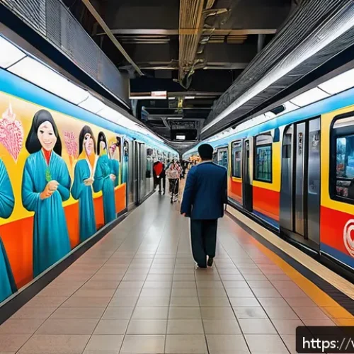 지하철 아트와 시민 참여 - A vibrant mural inside a Ho Chi Minh City metro station illustrating local culture and history, feat...