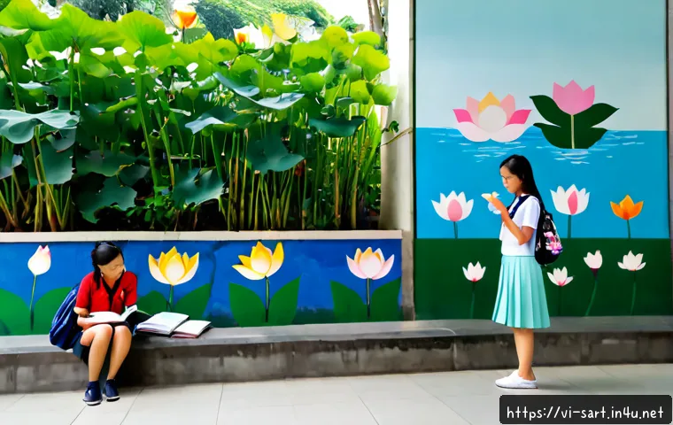지하철 아트와 미술 교육 - Photorealistic metro station in Ho Chi Minh City, Vietnam, a bright community art wall featuring col...